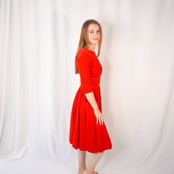 VINTAGE Carol Brent Red Velvet Holiday Dress 50s - Picture 3 of 7
